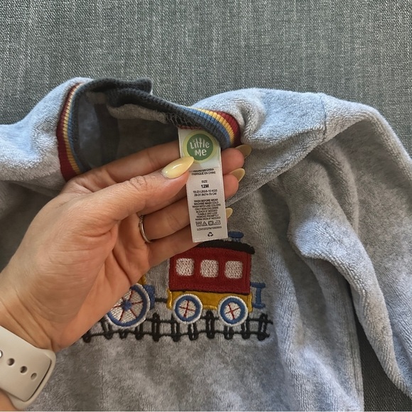 Little Me Baby Boy Velour Train Sweatshirt - Picture 5 of 7